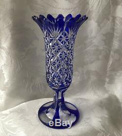 Antique Victorian Cobalt Blue Cut Crystal Glass Vase