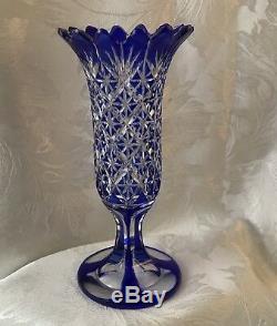 Antique Victorian Cobalt Blue Cut Crystal Glass Vase