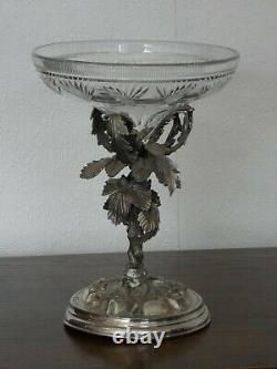 Antique Victorian Cut Crystal & Silver Plate Centrepiece Glass Bowl c. 1873
