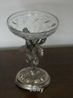 Antique Victorian Cut Crystal & Silver Plate Centrepiece Glass Bowl c. 1873