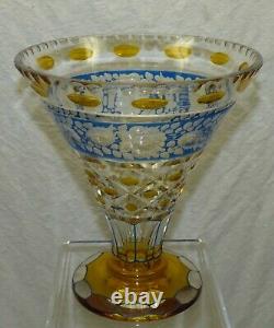 Antique Vintage Bohemian Crystal Amber & Blue Floral Cut Glass 8 Vase 2 Color