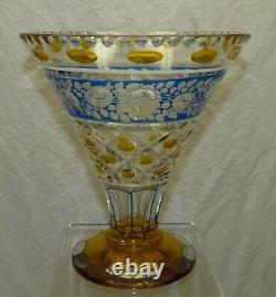 Antique Vintage Bohemian Crystal Amber & Blue Floral Cut Glass 8 Vase 2 Color