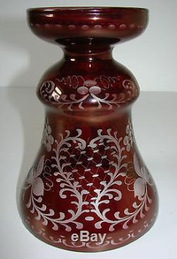 Antique/Vintage Bohemian Ruby Red Crystal/Glass Cut-to-Clear Vase 8