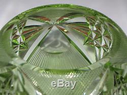 Antique/Vintage Crystal Glass Cut Glass Green Vase 6 Ht x 4 1/2 Diameter