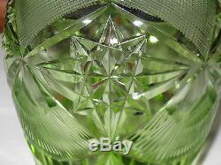 Antique/Vintage Crystal Glass Cut Glass Green Vase 6 Ht x 4 1/2 Diameter