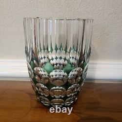 Antique Vintage Emerald Green Cut To Clear Val St Lambert Crystal Vase Signed