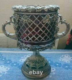 Antique Vintage Retro Crystal Cut Ruby Red Glass Vase Bowl Baroque Rococo Urn