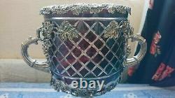 Antique Vintage Retro Crystal Cut Ruby Red Glass Vase Bowl Baroque Rococo Urn