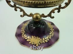Antique Webb Amethyst Hand Painted Enamel Floral Art Glass Compote Tazza Epergne