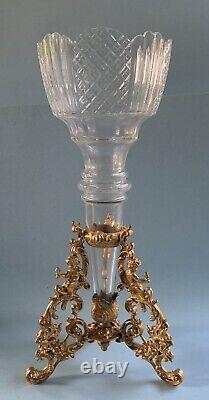 Antique-gold Gilt-bronze-cherub-cut Crystal-epergne-vase-france