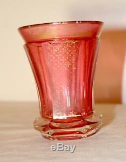 Antique gold gilded intricately cut crystal cranberry glass Moser Bohemian vase