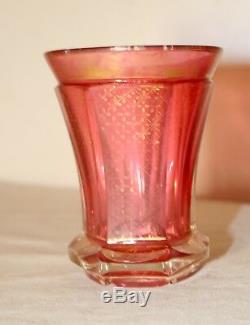 Antique gold gilded intricately cut crystal cranberry glass Moser Bohemian vase
