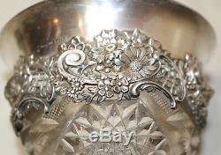 Antique ornate sterling silver queen lace hand cut crystal flower vase brilliant