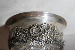 Antique ornate sterling silver queen lace hand cut crystal flower vase brilliant