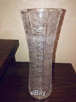 Antique vtg stunning Unique very Detailed CUT CRYSTAL vase 14 tall Wow cond