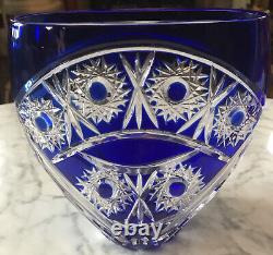 Arnstadt Kristall Cobalt Blue Cut To Clear Crystal Vase Etched Flowers & Fruit