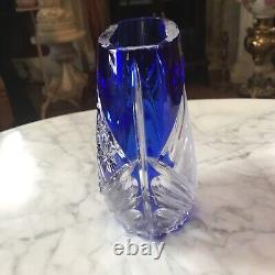 Arnstadt Kristall Cobalt Blue Cut To Clear Crystal Vase Etched Flowers & Fruit