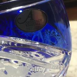 Arnstadt Kristall Cobalt Blue Cut To Clear Crystal Vase Etched Flowers & Fruit