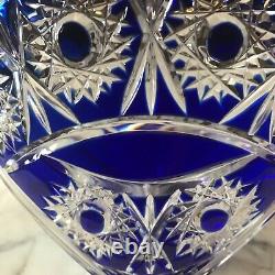 Arnstadt Kristall Cobalt Blue Cut To Clear Crystal Vase Etched Flowers & Fruit