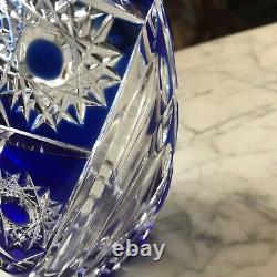 Arnstadt Kristall Cobalt Blue Cut To Clear Crystal Vase Etched Flowers & Fruit