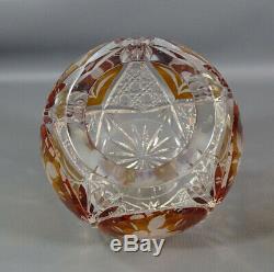Art Deco Bohemian Amber Cut To Clear Crystal Glass Round Ball Vase Bowl Flowers
