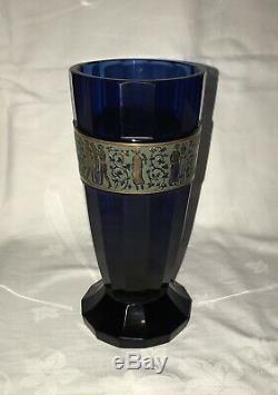 Art Deco Bohemian MOSER Cobalt Blue Facet Cut Crystal GLASS VASE