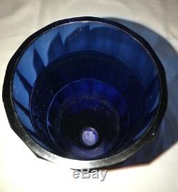 Art Deco Bohemian MOSER Cobalt Blue Facet Cut Crystal GLASS VASE