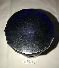 Art Deco MOSER Cobalt Blue Facet Cut Crystal GLASS VASE Oroplastic Frieze