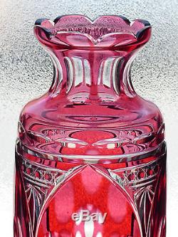 Art Deco Ruby Red Cranberry Cut To Clear Crystal Vase Cristal Nancy Cn 1925