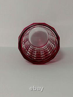 Art Deco Val St. Lambert Crystal Hexagonal Vase, Cranberry Cut to Clear 6 EUC