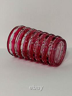 Art Deco Val St. Lambert Crystal Hexagonal Vase, Cranberry Cut to Clear 6 EUC