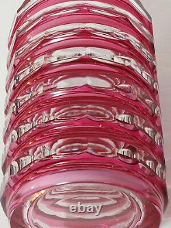 Art Deco Val St. Lambert Crystal Hexagonal Vase, Cranberry Cut to Clear 6 EUC