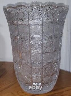 Atq. Czech Bohemian Hand-cut Crystal Vase Queens Lace Pattern GORGEOUS 10