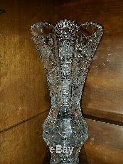 Authentic American Brilliant Large 10.5 Polished Cut Crystal Vase Hobstar