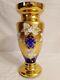 Authentic Antique Bohemian Czech Cobalt Gold Enamel Hand Cut Crystal Vases