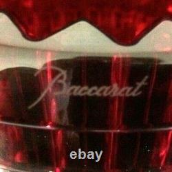 BACCARAT FRANCE, Pair 9.25OVAL EYE VASES in CUT RED CRYSTAL with ORIGINAL BOXES