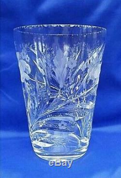 BEAUTIFUL HAWKES Steuben Crystal Cut Glass IRIS Bouquet VASE INTAGLIO CUT