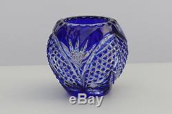 BLUE Cut to clear Overlay Cased Crystal Flower Vase, Ball 12 cm high, Russia