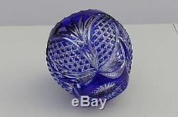 BLUE Cut to clear Overlay Cased Crystal Flower Vase, Ball 12 cm high, Russia