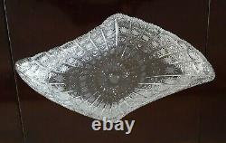 BOHEMIAN CRYSTAL HAND CUT QUEEN'S LACE VASE BOWL 17 x 10 24% PbO-RARE VINTAGE