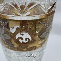 BOHEMIAN CZECH Queen Lace 10 Hand Cut Lead Crystal Vase Hand Painted