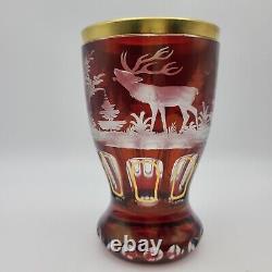 BOHEMIAN ERNST WITTIG GERMANY RUBY CUT TO CLEAR ETCHED TUMBLER red gold 5.5