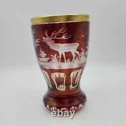 BOHEMIAN ERNST WITTIG GERMANY RUBY CUT TO CLEAR ETCHED TUMBLER red gold 5.5