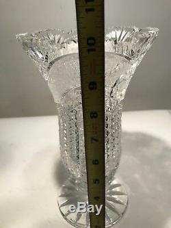 BRILLIANT VASE CUT GLASS CRYSTAL LARGE HEAVY INTRICATE PATTERNS 10 Tall