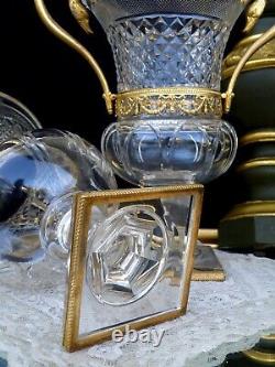 Baccarat Pair Antique Vases Hand Cut Crystal And Bronze Gilded Swan