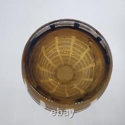 Badash Crystal Brick Cut Torpedo Vase Amber Glass Signed 15.75 h