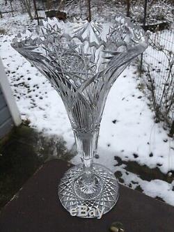 Beautiful 12.5 ABP Cut Glass Crystal Trumpet Vase J. D. Bergen Antique