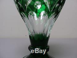 Beautiful Antique Emerald Green Cut-to-clear 10 Crystal Vase