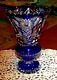 Beautiful Bohemian Czech Crystal Floral Vase Cut To Clear Cobalt Blue