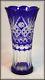 Beautiful Cobalt Cut To Clear Russian Crystal Vase (9 7/8 H X 5 W)